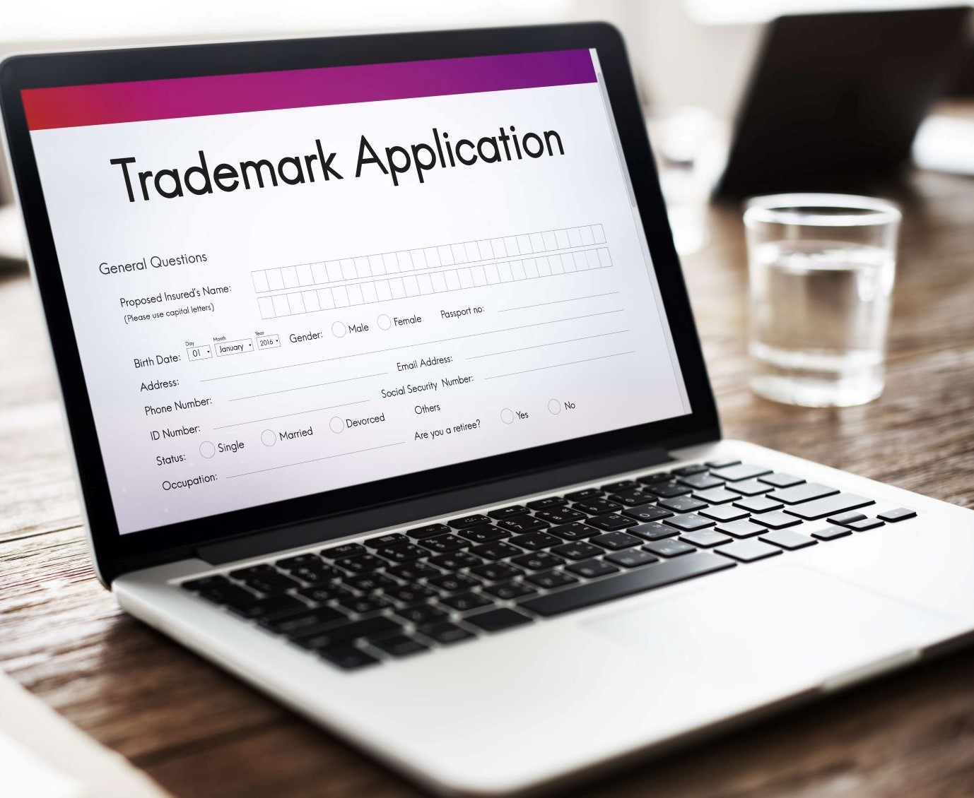 online trademark application on laptop