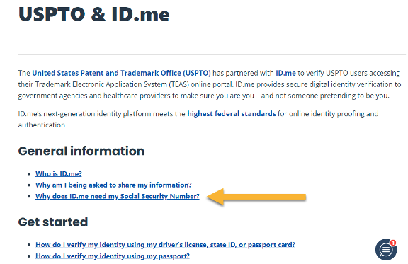 USPTO information on ID.ME