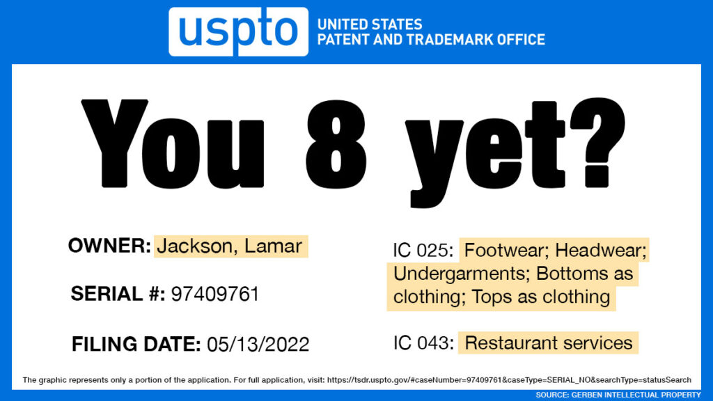Lamar Jackson You 8 yet? trademark filing