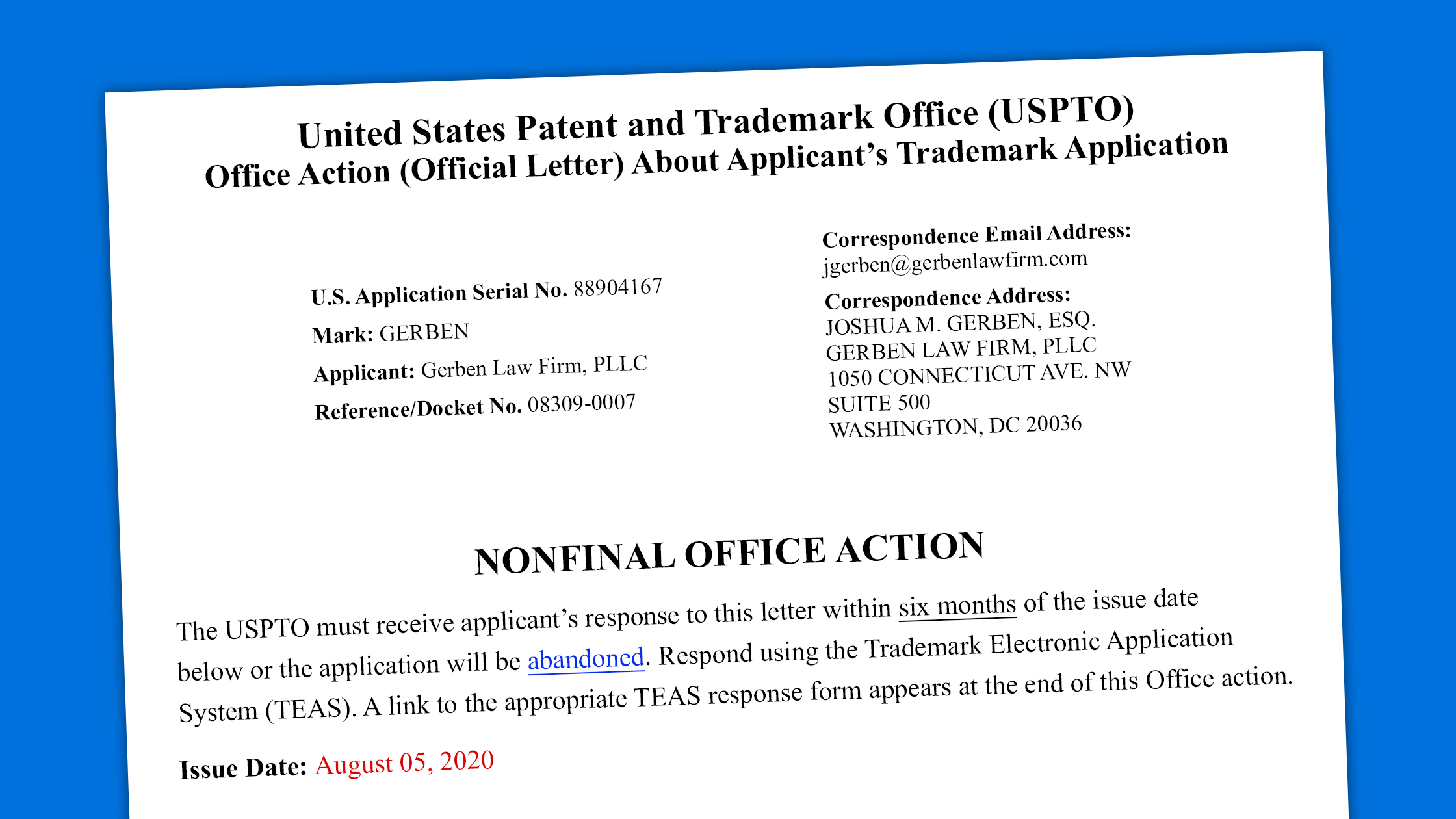 Example of USPTO Office Action