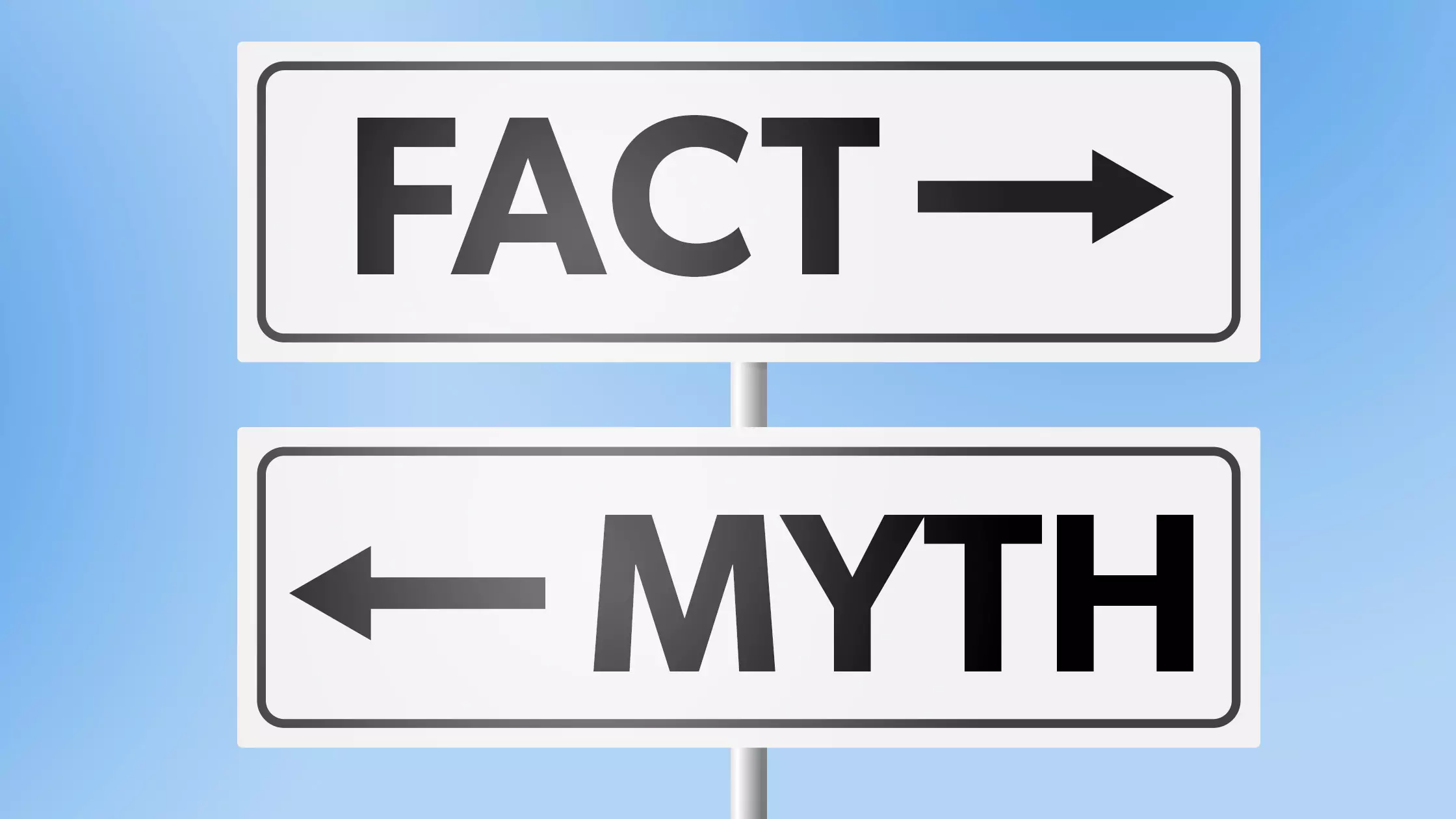 Road signs for Fact and Myth pointing in opposite directions