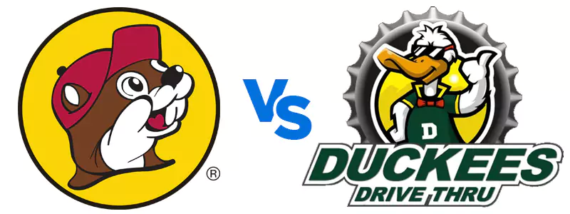 Buc-ee's Beaver logo vs Duckees Drive Thru logo