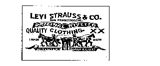 LEVI STRAUSS & CO. SAN FRANSISCO, CAL. ORIGINAL RIVETED QUALITY CLOTHING XX TRADEMARK PATENTED MAY 20, 1873