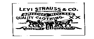 LEVI STRAUSS & CO. SAN FRANCISCO, CAL. ORIGINAL RIVETED QUALITY CLOTHING. XX TRADE MARK PATENDED MAY 20, 1873