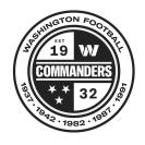 WASHINGTON FOOTBALL EST 19 W COMMANDERS 32 1937 Â· 1942 Â· 1983 Â· 1988 Â· 1992